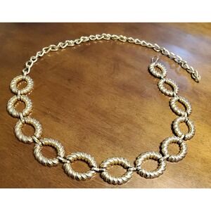 Vintage Womens Waist Belt Chunky Gold & Silver Tone Metal Ribbed Oval Link Chain